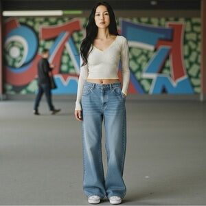 Free People Women's Lace Seamless Low Cut V-Neck Fairy Blouse In Ivory Size XS